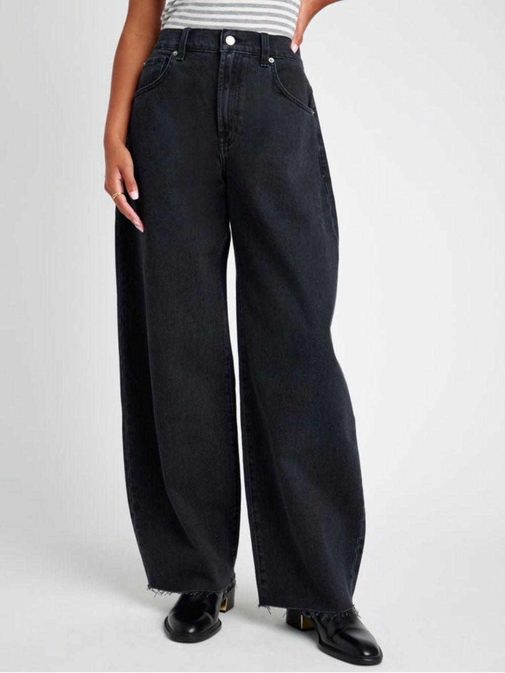 Splendid Carson Baggy Barrel Leg Jeans Raw Hem High Rise Denim Black 25 NEW